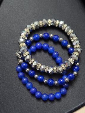 Elegant Blue Beaded Stretch Bracelet Set